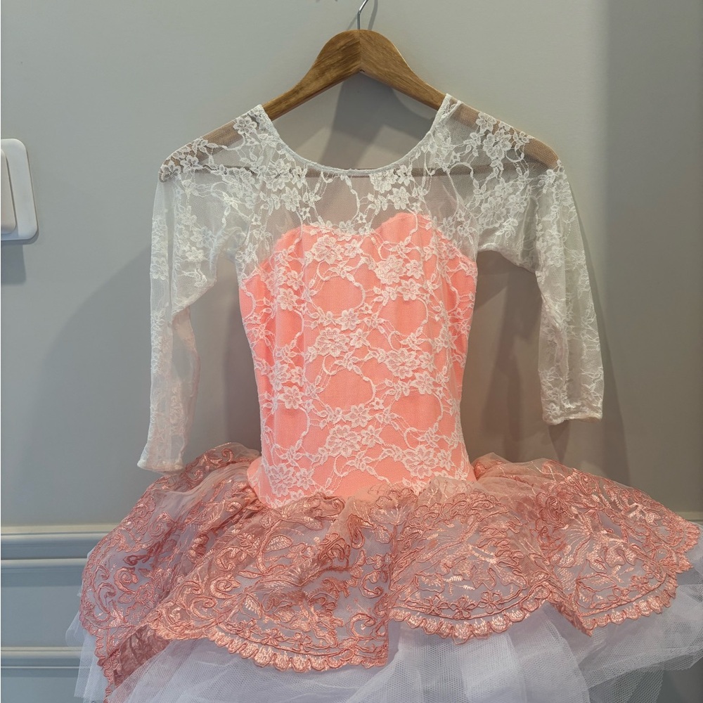 Pink and White Lace Kids Ballet Costume